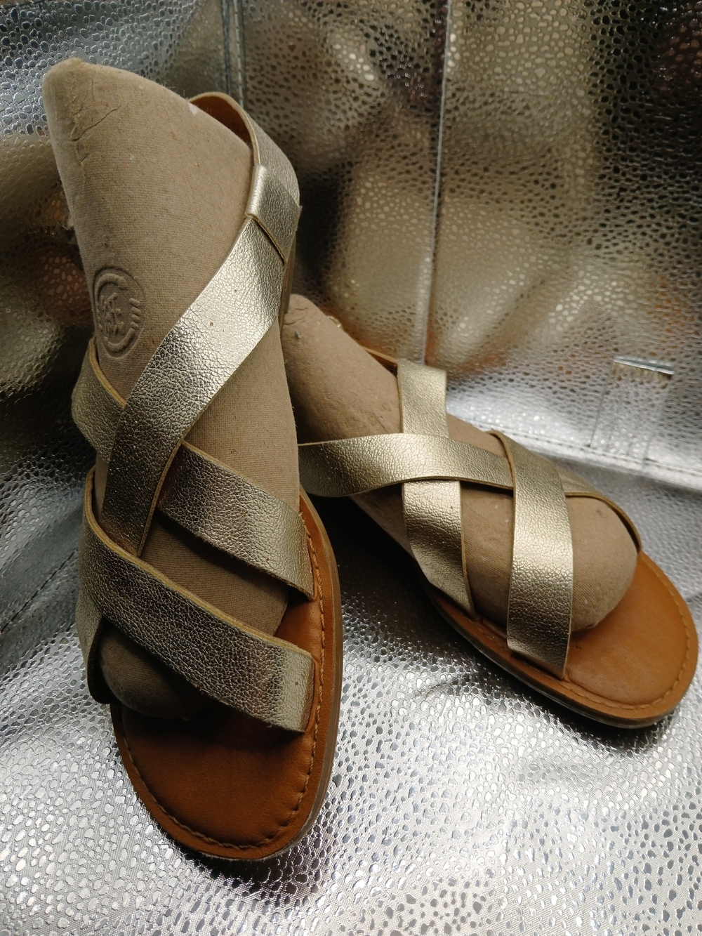 Franco Sarto Metallic Gold Crisscross Leather Sandals Women's Size 7*